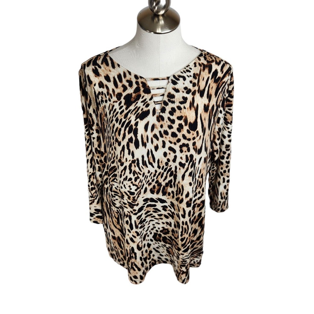 Chico's Travelers Slinky Leopard Print Tunic Top Size 2 US Size Large